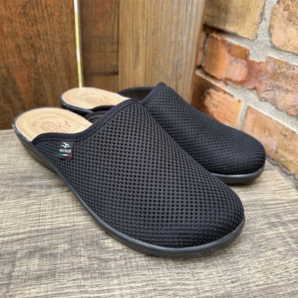 Fly Flot Italian Knit Women's Black Mesh Slip-On Mules Clogs Slipper Shoe Size 9 - Picture 5 of 11